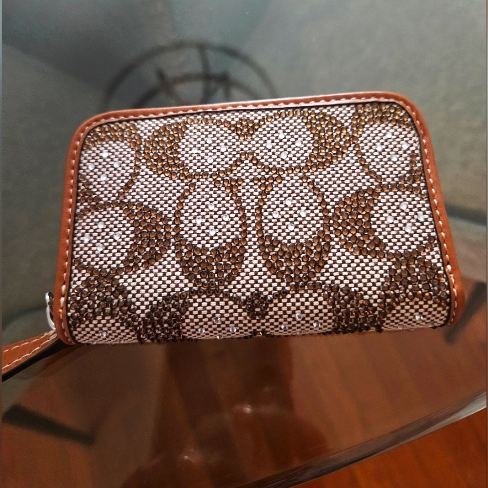 Coach Crystal Zip Card Case NWT